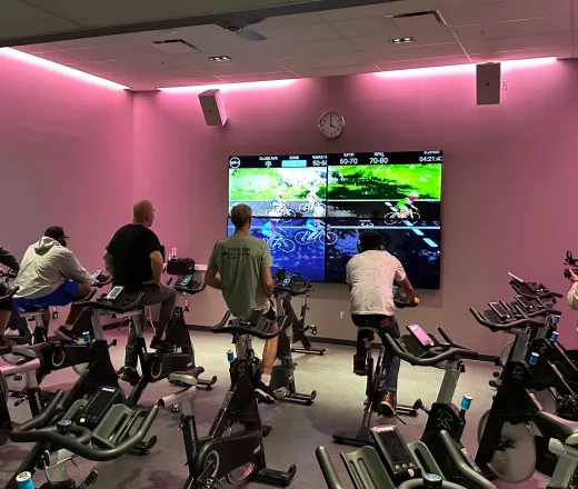virtual cycling class at the Reynoldsburg Community Center YMCA