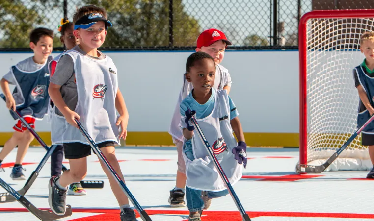 Street Hockey Rink - up close action shot on "ice"