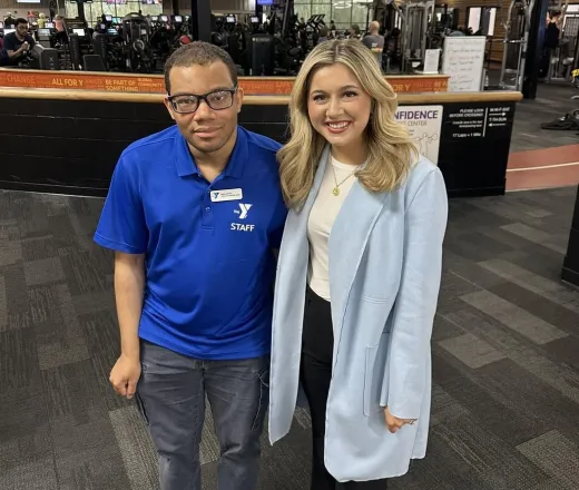Javan and NBC4 reporter, Andrea, at the Gahanna/John E. Bickley YMCA